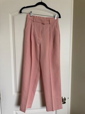 H&M Blush Pink High-Waist Straight Leg Trousers